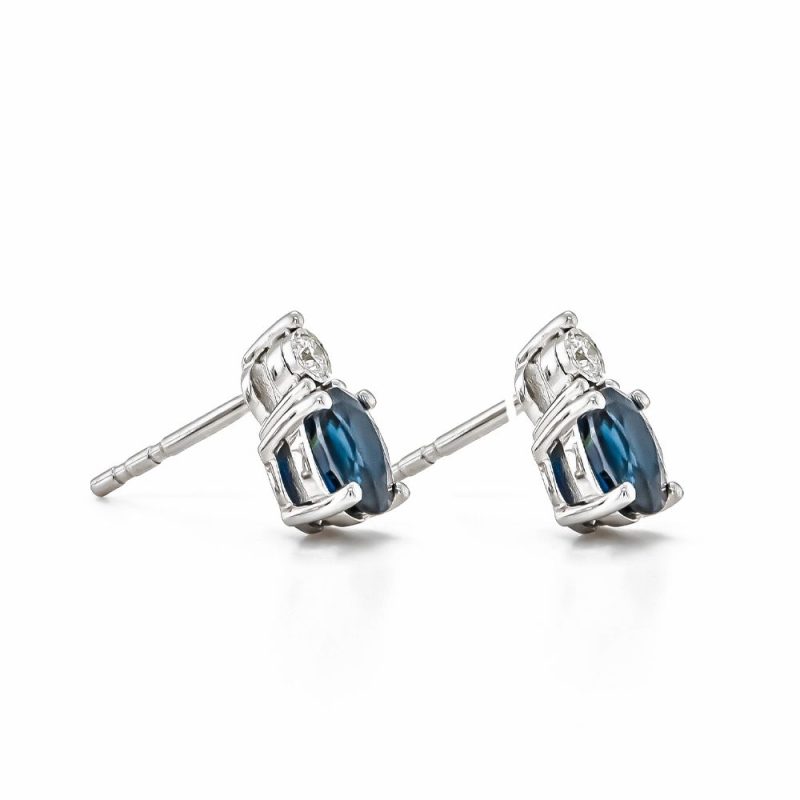 Earrings |   9Ct White Gold Diamond & Sapphire Stud Earrings Earrings Earrings