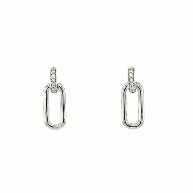 Earrings |   9Ct White Gold Diamond Set Open Loop Dropper Earrings Earrings Earrings