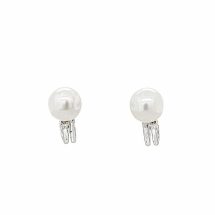 Earrings |   9Ct White Gold Double Strand Half Hoop Freshwater Pearl Earrings Earrings Earrings