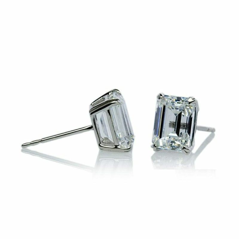 Earrings |   9Ct White Gold Fulton Emerald Cut White Stone 1.5Ct Stud Earrings Ce9Kw-Fult-W86 Earrings Earrings