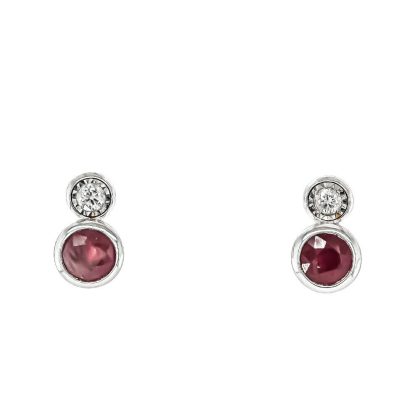 Earrings |   9Ct White Gold Illusion Diamond And Ruby Drop Earrings Earrings Earrings