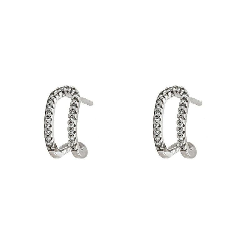 Earrings |   9Ct White Gold Open Curl Diamond Hoop Earrings .14Cts Earrings Earrings