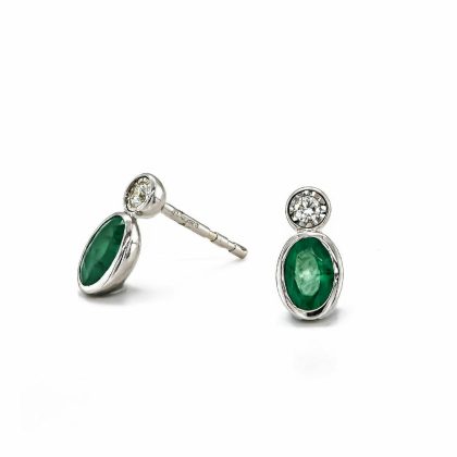 Earrings |   9Ct White Gold Oval Emerald And Diamond Illusion Drop Earrings Earrings Earrings