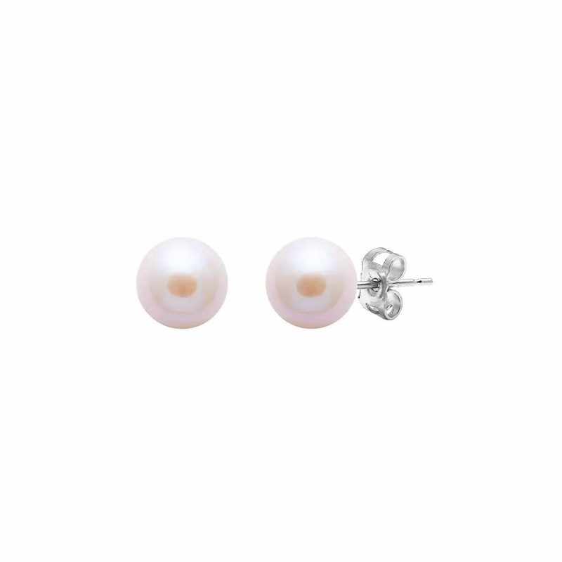 Earrings |   9Ct White Gold Pink Round Cultured River Pearl Stud Earrings Earrings Earrings