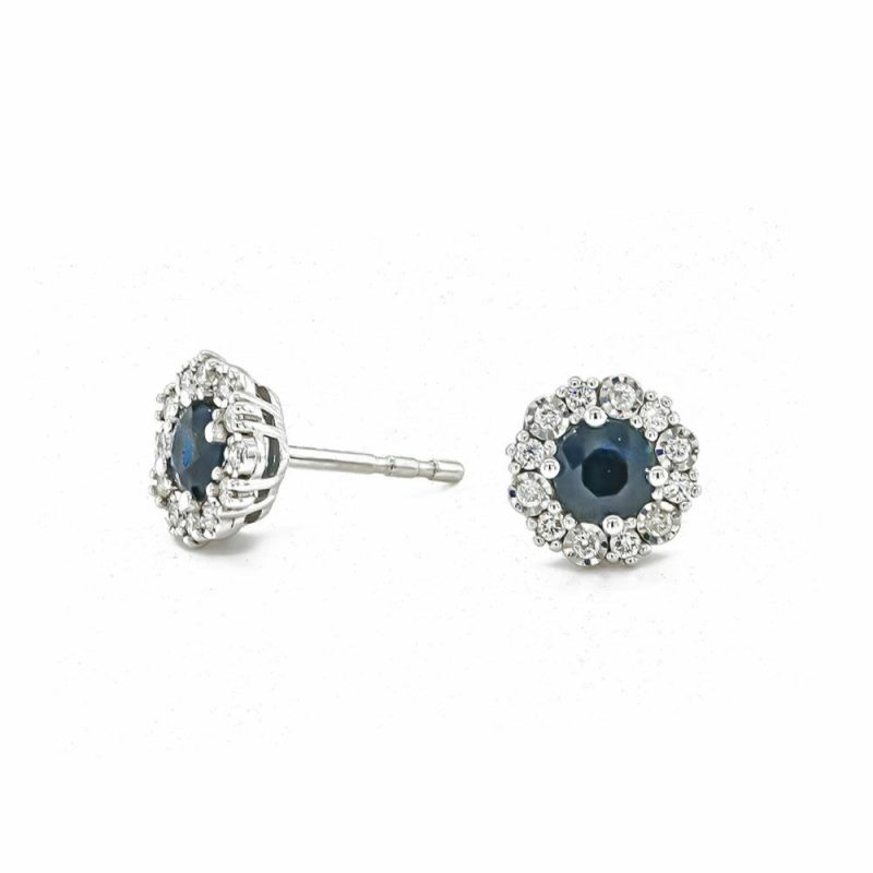 Earrings |   9Ct White Gold Sapphire & Brilliant Cut Diamond Stud Earrings Earrings Earrings