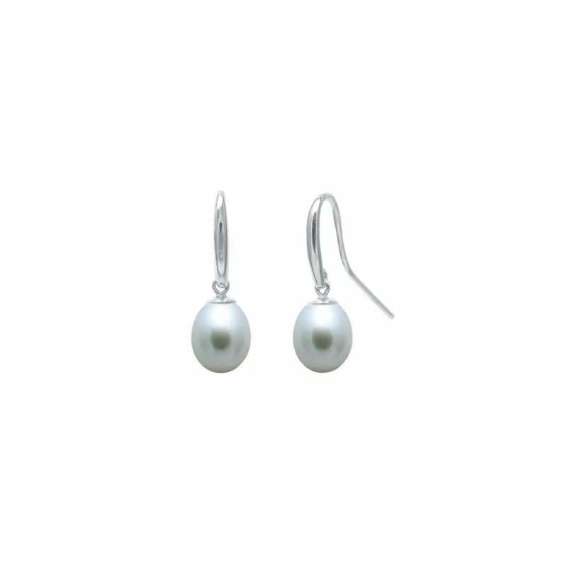 Earrings |   9Ct White Gold Teardrop Cultured River Pearl & Hook Earrings Earrings Earrings