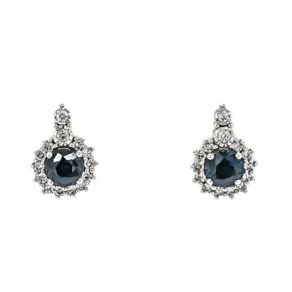 Earrings |   9Ct White Round Sapphire And Diamond Cluster Drop Earrings Earrings Earrings