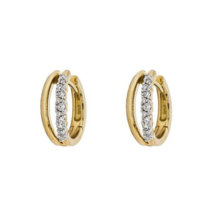 Earrings |   9Ct Yellow And White Double Strand Diamond Hoops Earrings Earrings