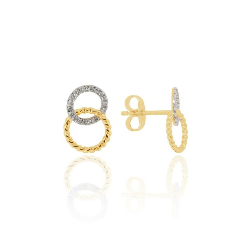 Earrings |   9Ct Yellow And White Gold Diamond Entwined Circle Stud Earrings 8M78D Earrings Earrings