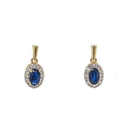 Earrings |   9Ct Yellow And White Gold Sapphire And Diamond Dropper Earrings Earrings Earrings