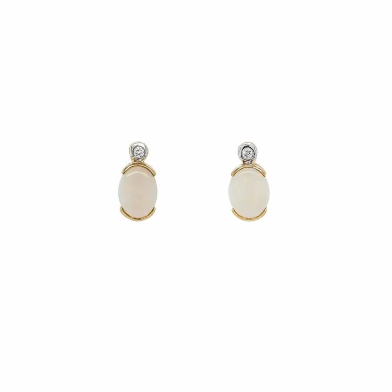 Earrings |   9Ct Yellow Gold 0.04Ct Diamond & Opal Drop Earrings Earrings Earrings