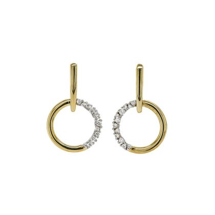 Earrings |   9Ct Yellow Gold Brilliant Cut Diamond Bar & Open Circle Drop Earrings Earrings Earrings