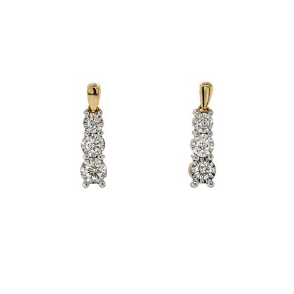 Earrings |   9Ct Yellow Gold Brilliant Cut Diamond Illusion Set Drop Earrings .31Cts Earrings Earrings