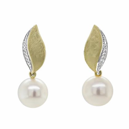 Earrings |   9Ct Yellow Gold Diamond & Fresh Water Pearl Drop Earrings Earrings Earrings