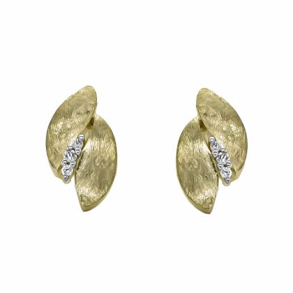 Earrings |   9Ct Yellow Gold Diamond Set Double Leaf Stud Earrings Earrings Earrings