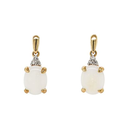 Earrings |   9Ct Yellow Gold Opal & Brilliant Cut 0.03Ct Diamond Dropper Earrings Earrings Earrings