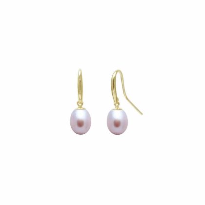 Earrings |   9Ct Yellow Gold Pink Cultured Pearl Drop Hook Earrings Earrings Earrings