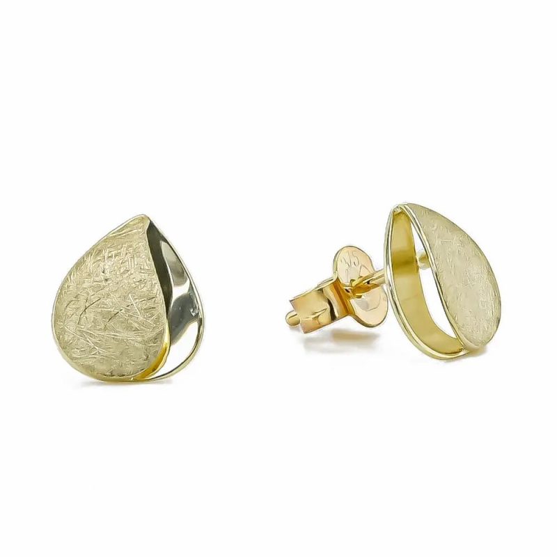 Earrings |   9Ct Yellow Gold Polished & Satin Pearshaped Stud Earrings Earrings Earrings