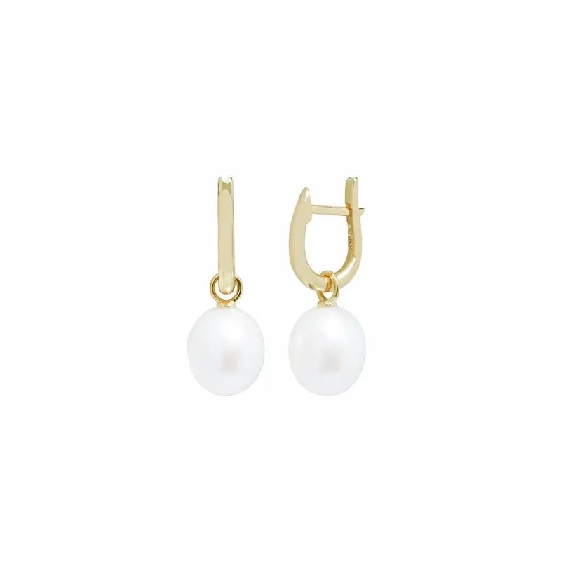 Earrings |   9Ct Yellow Gold Teardrop Cultured River Pearl Hoop Drop Earrings Earrings Earrings