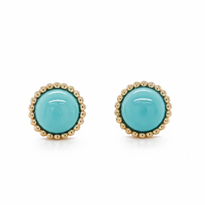 Earrings |   9Ct Yellow Gold Turquoise Cabochon Rope Edge Stud Earrings Earrings Earrings