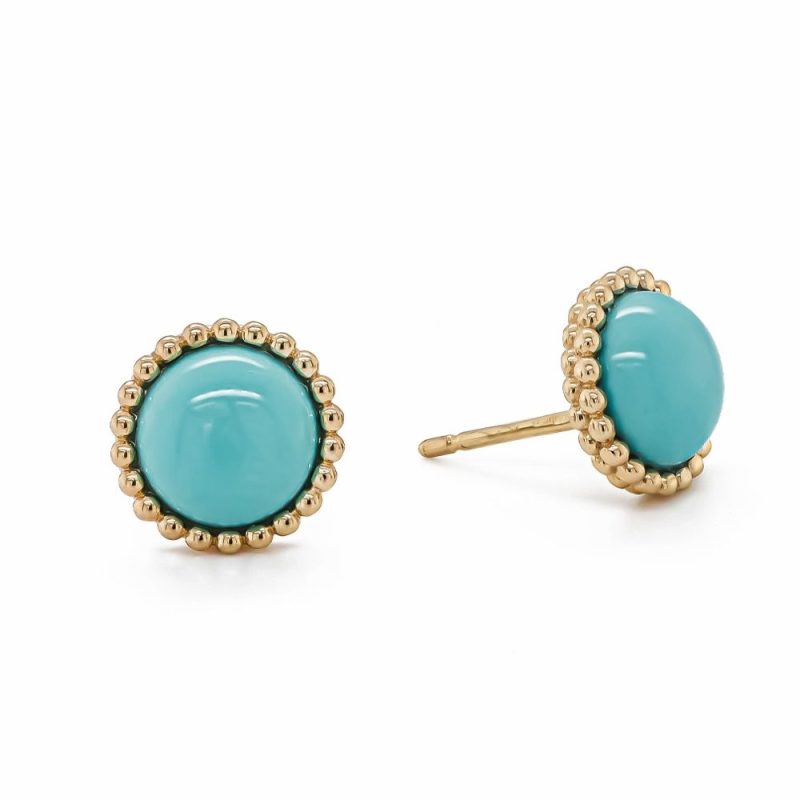 Earrings |   9Ct Yellow Gold Turquoise Cabochon Rope Edge Stud Earrings Earrings Earrings