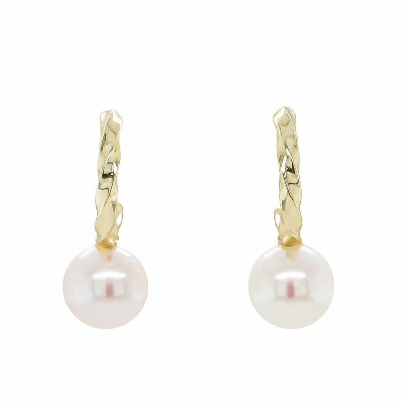 Earrings |   9Ct Yellow Gold Twist Hoop Freshwater Pearl Drop Earrings Earrings Earrings