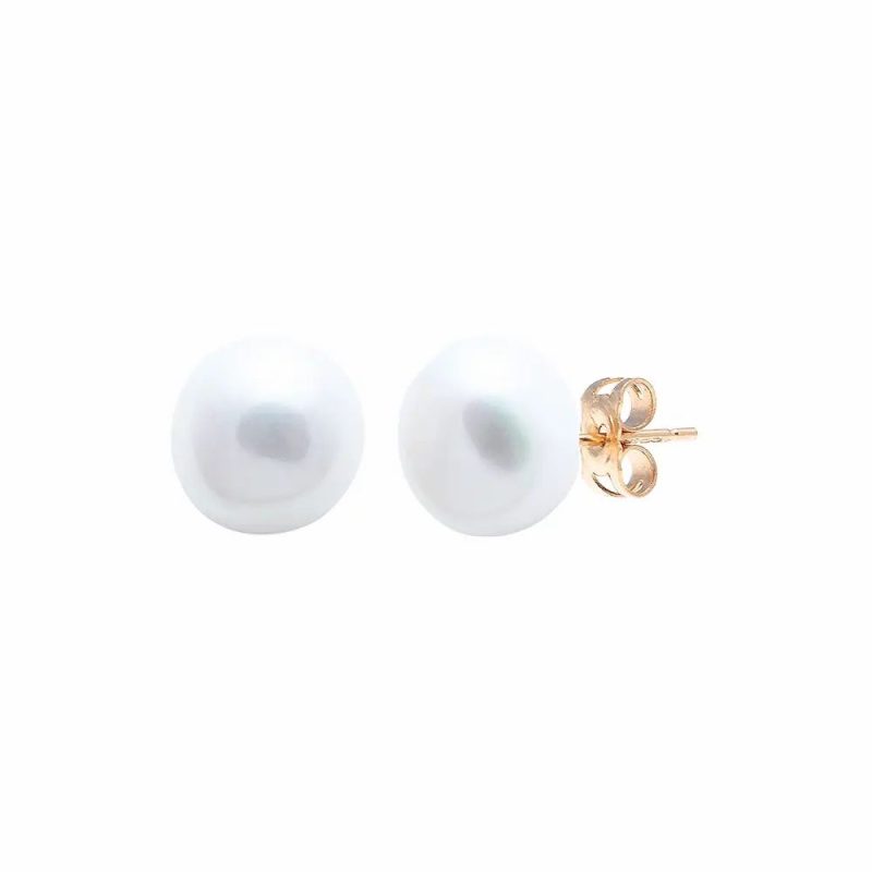 Earrings |   9Ct Yellow Gold White Baroque Cultured River Pearl Stud Earrings Earrings Earrings