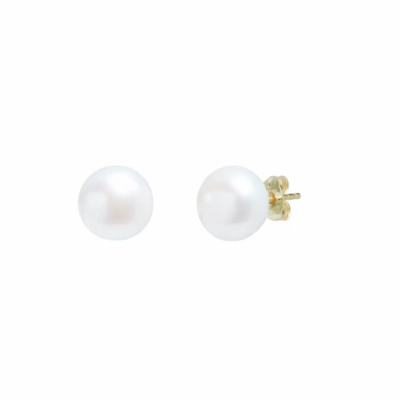 Earrings |   9Ct Yellow Gold White Button Cultured River Pearl Stud Earrings Earrings Earrings