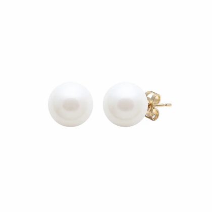 Earrings |   9Ct Yellow Gold White Cultured River Pearl Stud Earrings 9Mm Earrings Earrings