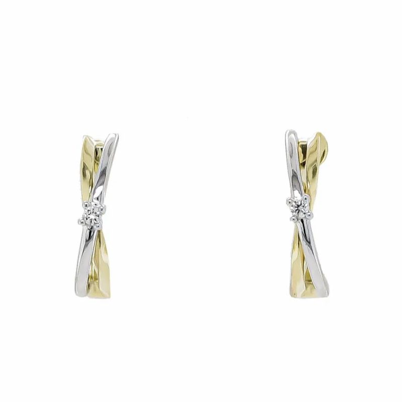 Earrings |   9Ct Yellow & White Gold Diamond Cross Over Strand Hoop Earrings Earrings Earrings