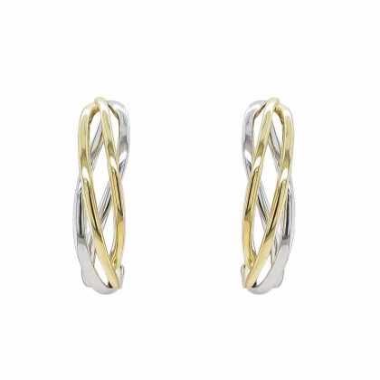 Earrings |   9Ct Yellow & White Gold Entwined Strand Half Hoop Earrings Earrings Earrings