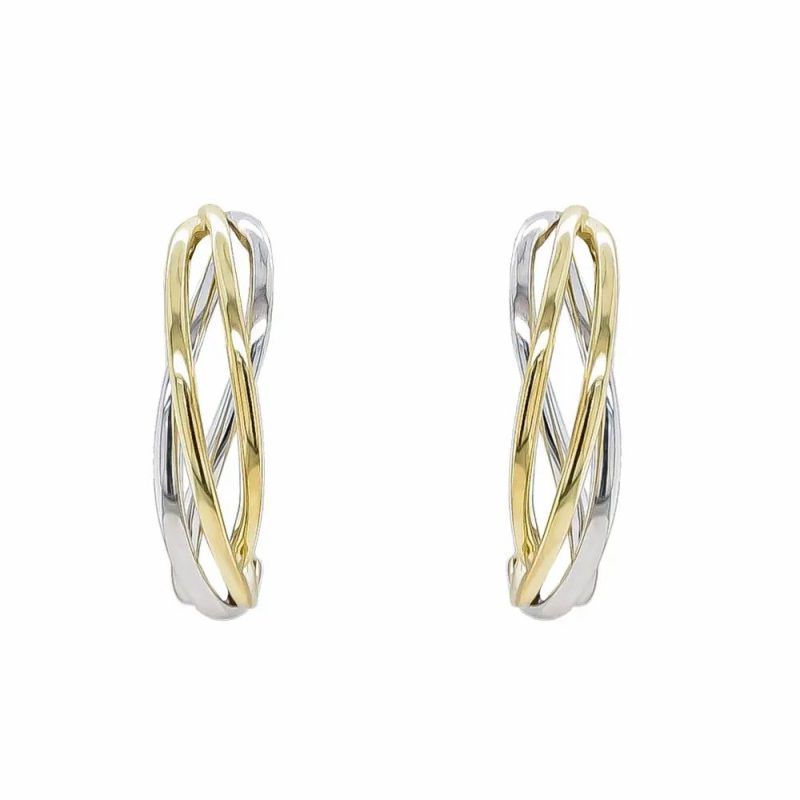 Earrings |   9Ct Yellow & White Gold Entwined Strand Half Hoop Earrings Earrings Earrings