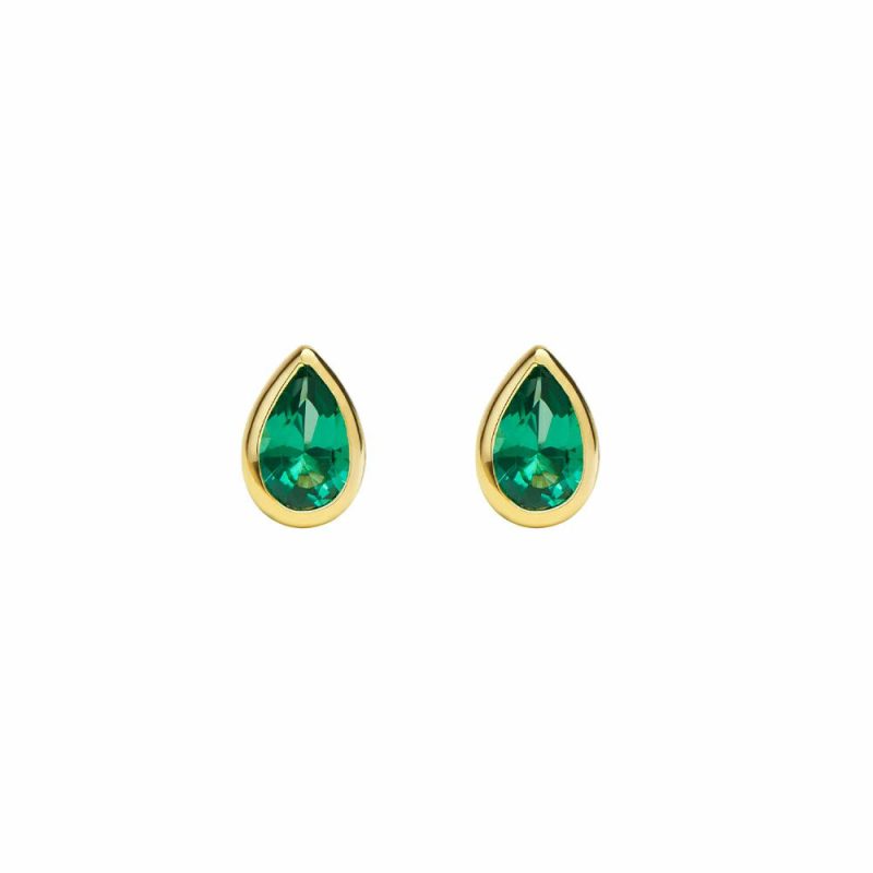 Earrings |   Danu Silver Gold Plated Green Stone Studs Ce925Y-Danu-Em Earrings Earrings