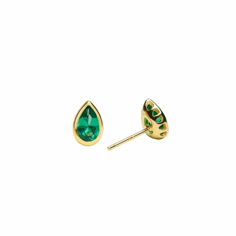 Earrings |   Danu Silver Gold Plated Green Stone Studs Ce925Y-Danu-Em Earrings Earrings