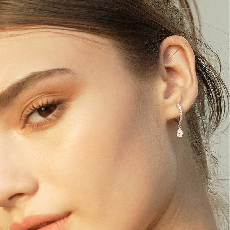 Earrings |   Leni Silver Gold Plated Hoop Earrings Ce925W-Leni-W Earrings Earrings