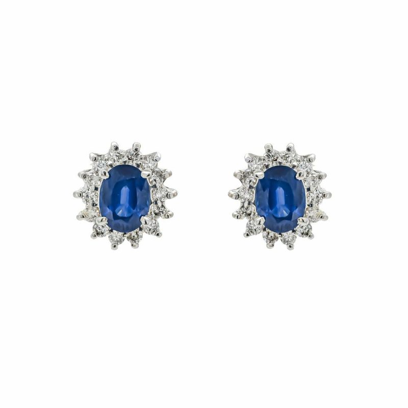 Earrings |   Pre-Owned 18Ct Yellow And White Gold Sapphire And Diamond Cluster Earrings Earrings Earrings