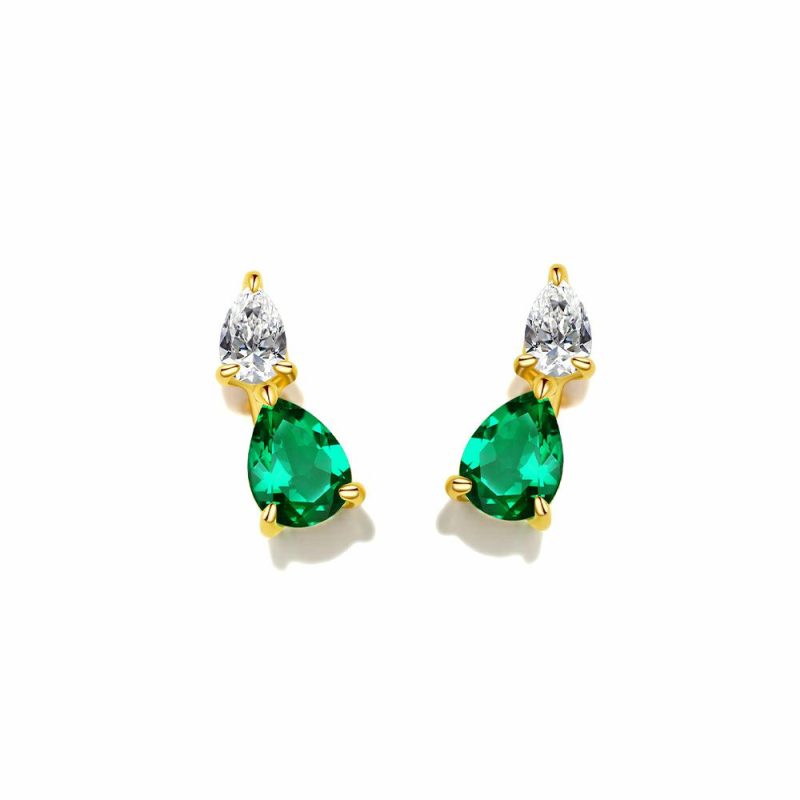 Earrings |   Silver And Gold Plated Arabella Green Drop Earrings Ce925Y-Arab-Em Earrings Earrings