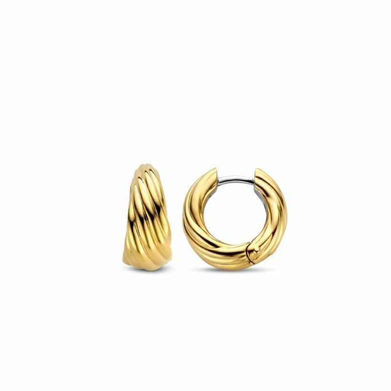 Earrings |   Silver And Gold Plated Lined Twist Tapered Hoop Earrings 7856Sy Earrings Earrings