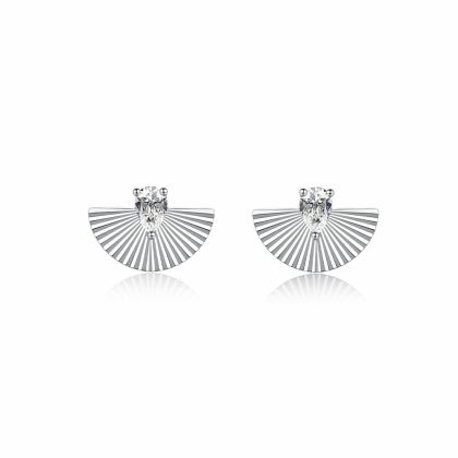 Earrings |   Silver And White Gold Plated Celene Fan Stud Earrings Ce925W-Cele Earrings Earrings