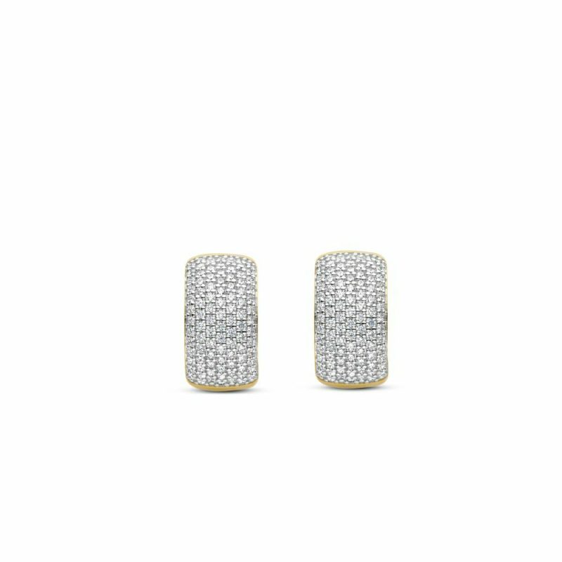 Earrings |   Silver And Yellow Plated Wide Cz Hoop Earrings 7853Zy Earrings Earrings