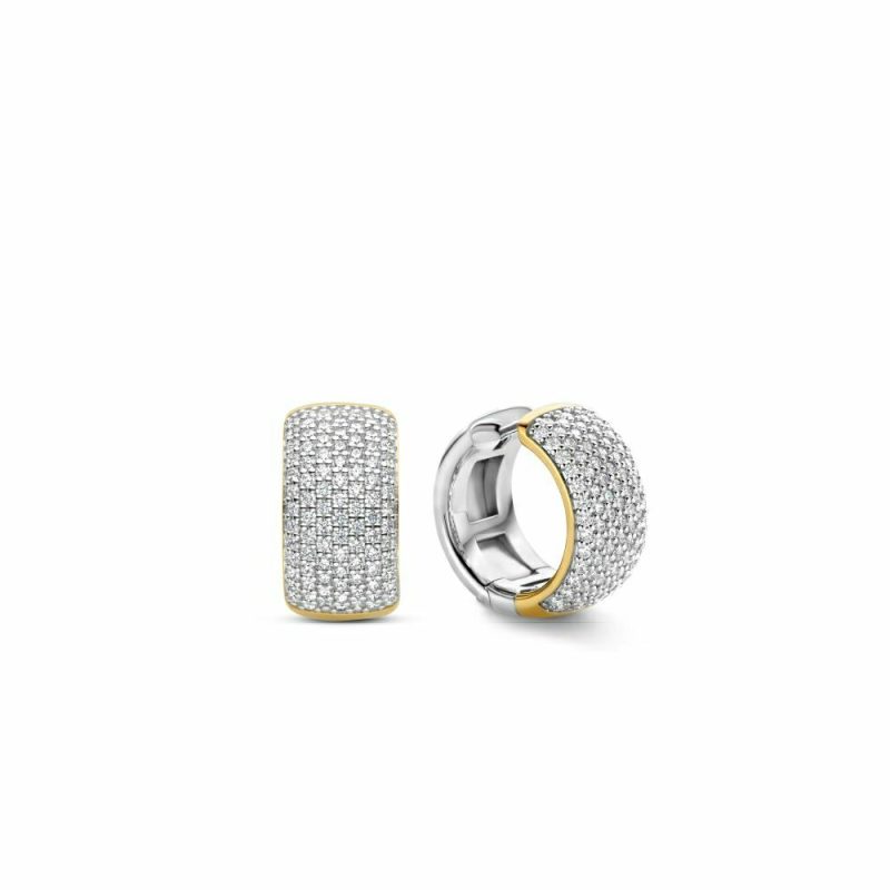 Earrings |   Silver And Yellow Plated Wide Cz Hoop Earrings 7853Zy Earrings Earrings