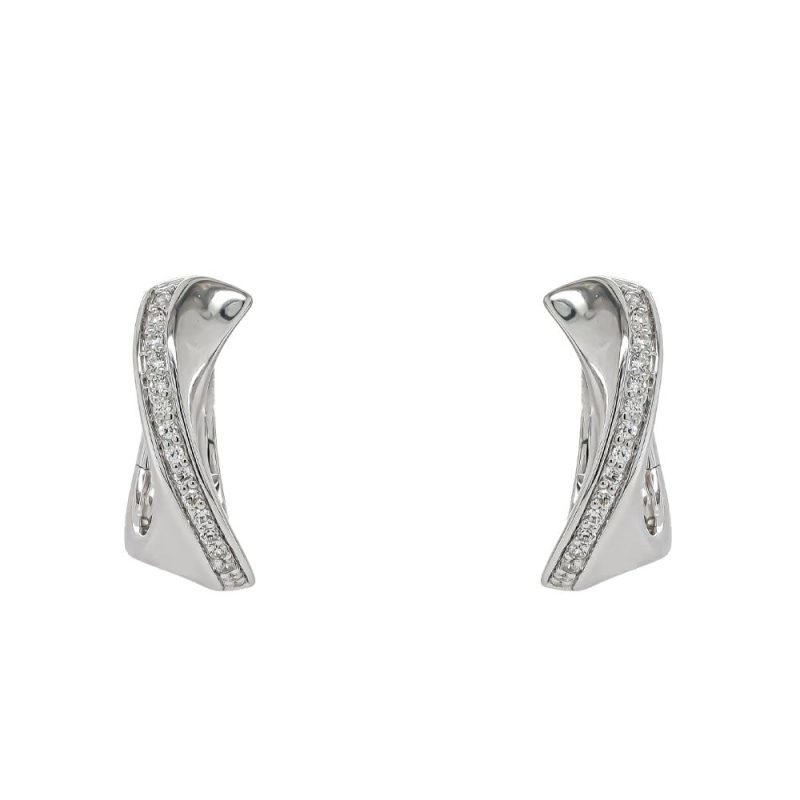 Earrings |   Silver Cubic Zirconia Curved Polished Hoop Earrings Earrings Earrings