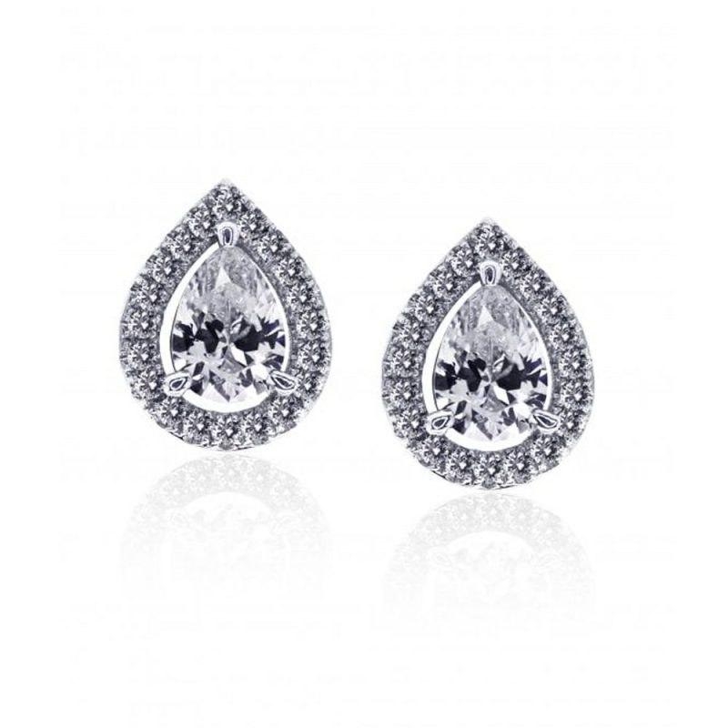 Earrings |   Silver Emile Pear Borderset Stud Earrings Ce925W-Emil Earrings Earrings