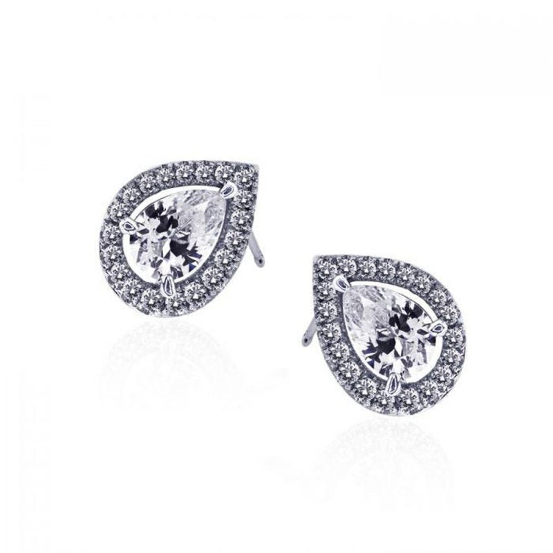 Earrings |   Silver Emile Pear Borderset Stud Earrings Ce925W-Emil Earrings Earrings