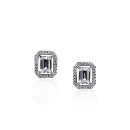 Earrings |   Silver Eton Emerald Cut Borderset Stud Earrings – Ce925W-Eton-W Earrings Earrings