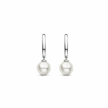 Earrings |   Silver Hoop Pearl Drop Earrings 7939Pw Earrings Earrings