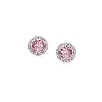 Earrings |   Silver Pink & White Stone Gwen Round Halo Stud Earrings – Ce925W-Gwen-Lp Earrings Earrings