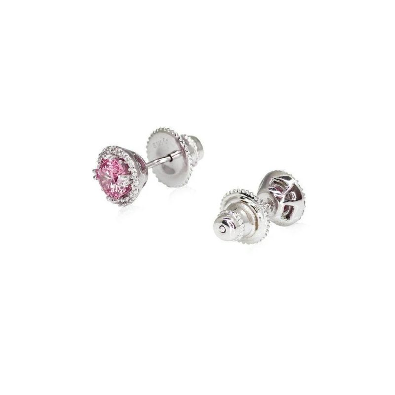 Earrings |   Silver Pink & White Stone Gwen Round Halo Stud Earrings – Ce925W-Gwen-Lp Earrings Earrings