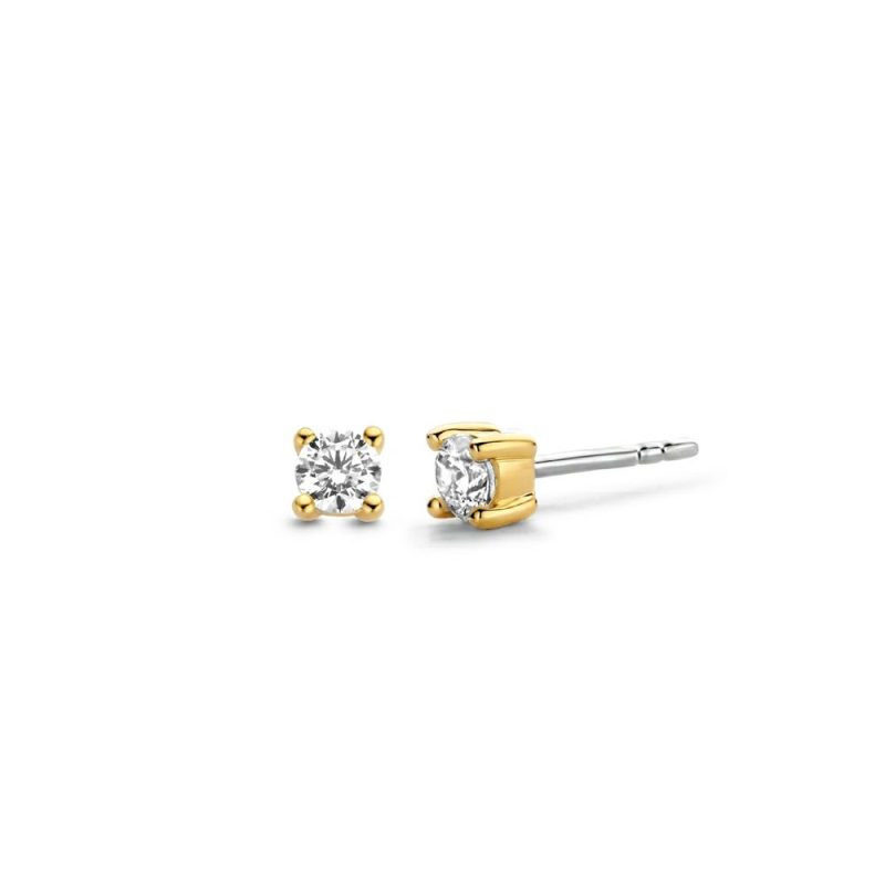 Earrings |   Silver With Gold Plated Cz Claw Stud Earrings 7836Zy Earrings Earrings