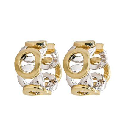 Earrings |   Silver & Yellow Gold Plate Satin & Polished Open Oval Hoop Earrings Earrings Earrings